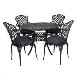 Charles Bentley Cast Aluminium Table And 4 Chairs Set Black Outdoor Dining Table - thumbnail 1