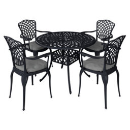 Charles Bentley Cast Aluminium Table And 4 Chairs Set Black Outdoor Dining Table - thumbnail 3