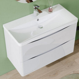 AVER-GROWTH 800mm Vanity Unit With Basin Gloss White Resin Sink Bathroom Wall Mounted Storage Cabinet Soft Close Hinges 2 Drawers Wall Hung - thumbnail 3