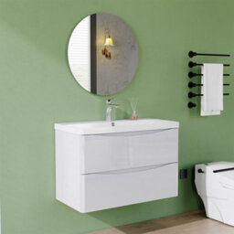 AVER-GROWTH 800mm Vanity Unit With Basin Gloss White Resin Sink Bathroom Wall Mounted Storage Cabinet Soft Close Hinges 2 Drawers Wall Hung - thumbnail 2