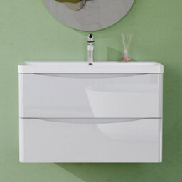 AVER-GROWTH 800mm Vanity Unit With Basin Gloss White Resin Sink Bathroom Wall Mounted Storage Cabinet Soft Close Hinges 2 Drawers Wall Hung - thumbnail 6