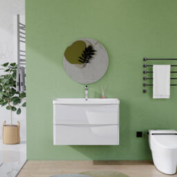 AVER-GROWTH 800mm Vanity Unit With Basin Gloss White Resin Sink Bathroom Wall Mounted Storage Cabinet Soft Close Hinges 2 Drawers Wall Hung - thumbnail 5