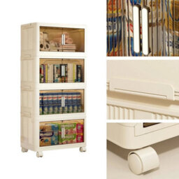 Tier Folding Storage Box Stackable Cabinet Closet Home Organizer On Wheels 4 Tiers 50Cm - thumbnail 1