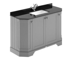 Hudson Reed Floor Standing Four Door Traditional Vanity Unit With 1 Tap Hole Black Marble Top & Basin In Storm Grey, 1236 X 470mm - thumbnail 1