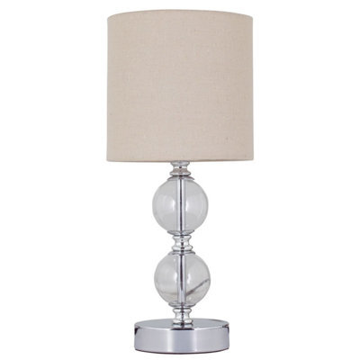 First Choice Lighting Chrome Two Ball Table Lamp With Natural Linen Shade - image 1