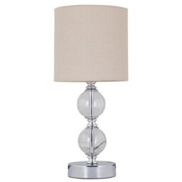 First Choice Lighting Chrome Two Ball Table Lamp With Natural Linen Shade - thumbnail 1