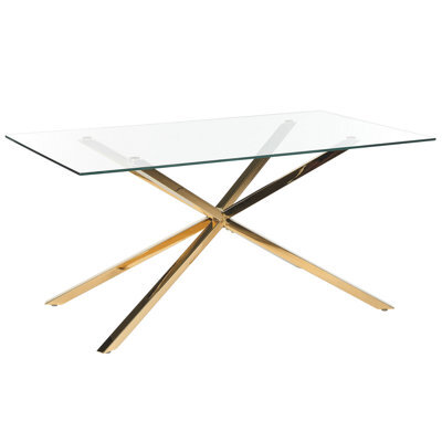 Beliani Dining Table Cora Gold 160 Cm 90 Cm Tempered Glass - image 1