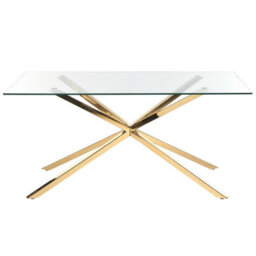 Beliani Dining Table Cora Gold 160 Cm 90 Cm Tempered Glass - thumbnail 4