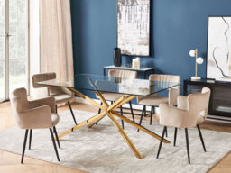 Beliani Dining Table Cora Gold 160 Cm 90 Cm Tempered Glass - thumbnail 2