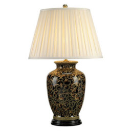 Elegant Large Chinese Table Lamp With Cream Shade And Gold Accents