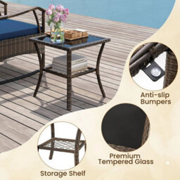 3 Pcs Rocking Bistro Set Outdoor Pe Wicker Conversation Set Navy - thumbnail 4