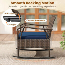 3 Pcs Rocking Bistro Set Outdoor Pe Wicker Conversation Set Navy - thumbnail 5