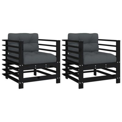 Berkfield Rustic Garden Chairs With Cushions 2 Pcs Black Solid Wood Pine