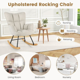Costway Modern Linen Rocking Accent Chair Upholstered Glider Rocker Armchair - thumbnail 9
