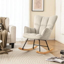Costway Modern Linen Rocking Accent Chair Upholstered Glider Rocker Armchair - thumbnail 3
