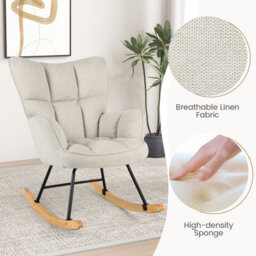 Costway Modern Linen Rocking Accent Chair Upholstered Glider Rocker Armchair - thumbnail 7