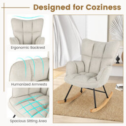 Costway Modern Linen Rocking Accent Chair Upholstered Glider Rocker Armchair - thumbnail 6