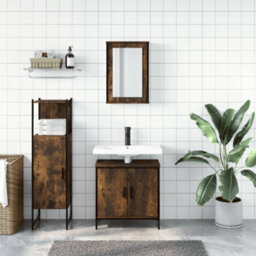 Berkfield 3 Piece Bathroom Furniture Set Smoked Oak Engineered Wood - thumbnail 3