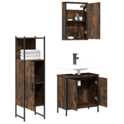 Berkfield 3 Piece Bathroom Furniture Set Smoked Oak Engineered Wood - thumbnail 4
