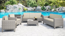 Home Detail 5-Seater Rattan Garden Lounge Set With Coffee Table,  Grey Rattan - thumbnail 1