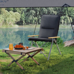 Outsunny Padded Camp Chair Outdoor High Back Folding Recliner With Bag Black - thumbnail 9