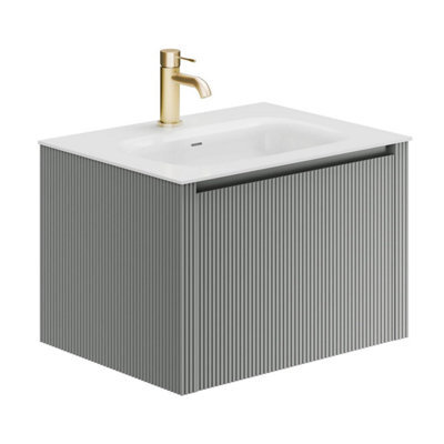 Plum&clay Zion Fluted Grey Wall Hung Drawer Vanity Unit & Basin Set (W)600mm - image 1