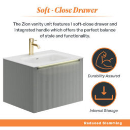 Plum&clay Zion Fluted Grey Wall Hung Drawer Vanity Unit & Basin Set (W)600mm - thumbnail 5
