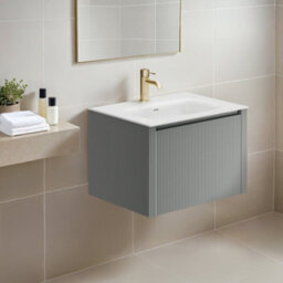 Plum&clay Zion Fluted Grey Wall Hung Drawer Vanity Unit & Basin Set (W)600mm - thumbnail 2