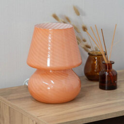 Valuelights Beau Pin Stripe Peach Glass Table Lamp With Tapered Lampshade Bedside Light - Bulb Included - thumbnail 5