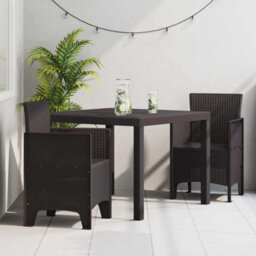Berkfield Garden Dining Set 3 Pcs Brown Polt Rattan