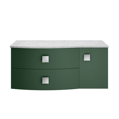 Balterley Gentleshaw Contemporary 1 Drawer Left-Hand Wall Hung Vanity Unit With Marble Worktop, Hunter Green, 1000mm - image 1