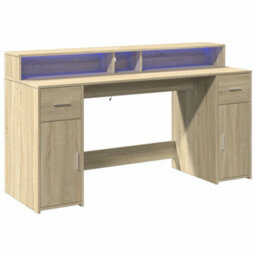Berkfield Desk With Led Lights Sonoma Oak 160X55X91 Cm Engineered Wood - thumbnail 3