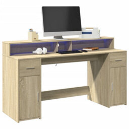 Berkfield Desk With Led Lights Sonoma Oak 160X55X91 Cm Engineered Wood - thumbnail 1