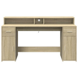Berkfield Desk With Led Lights Sonoma Oak 160X55X91 Cm Engineered Wood - thumbnail 6