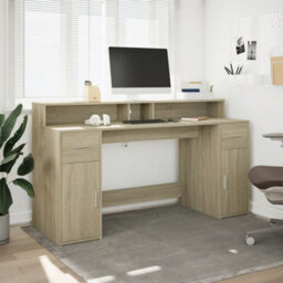 Berkfield Desk With Led Lights Sonoma Oak 160X55X91 Cm Engineered Wood - thumbnail 4