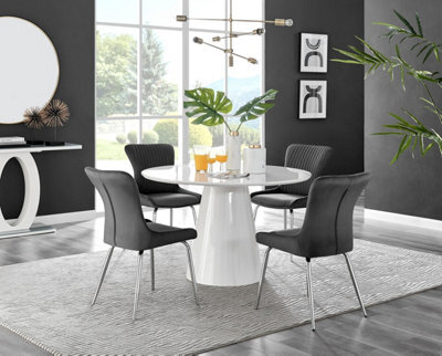 Furniturebox Uk Palma White High Gloss Round Dining Table & 4 Dark Grey Nora Silver Leg Chairs - image 1
