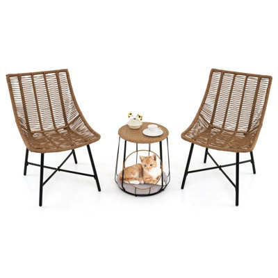 Costway 3 Pcs Outdoor Bistro Set With Pet House Metal Frame Patio Chairs W/ Coffee Table - image 1