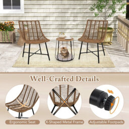 Costway 3 Pcs Outdoor Bistro Set With Pet House Metal Frame Patio Chairs W/ Coffee Table - thumbnail 9