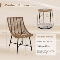 Costway 3 Pcs Outdoor Bistro Set With Pet House Metal Frame Patio Chairs W/ Coffee Table - thumbnail 2