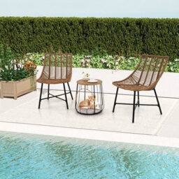 Costway 3 Pcs Outdoor Bistro Set With Pet House Metal Frame Patio Chairs W/ Coffee Table - thumbnail 4