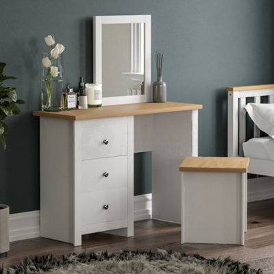 Lassic 3 Drawer Dressing Table Set With Stool And Mirror, Shaker Style Bedroom Vanity Desk, White - image 1