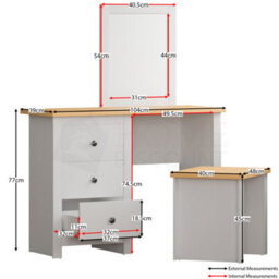 Lassic 3 Drawer Dressing Table Set With Stool And Mirror, Shaker Style Bedroom Vanity Desk, White - thumbnail 2