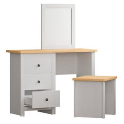 Lassic 3 Drawer Dressing Table Set With Stool And Mirror, Shaker Style Bedroom Vanity Desk, White - thumbnail 8