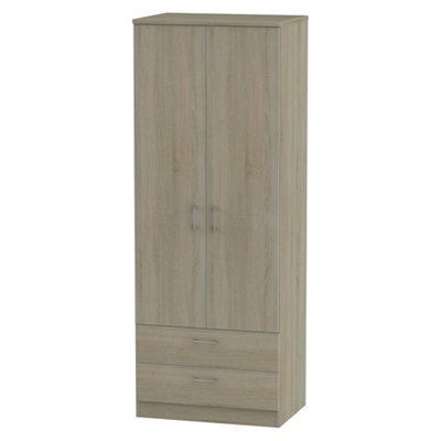 Tenby Ready Assembled Contemporary Dark Oak Effect 2 Drawer Tall Double Wardrobe (H)1970mm (W)740mm (D)530mm - image 1