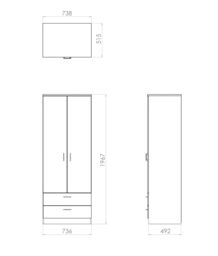 Tenby Ready Assembled Contemporary Dark Oak Effect 2 Drawer Tall Double Wardrobe (H)1970mm (W)740mm (D)530mm - thumbnail 3