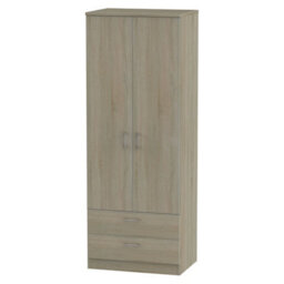 Tenby Ready Assembled Contemporary Dark Oak Effect 2 Drawer Tall Double Wardrobe (H)1970mm (W)740mm (D)530mm - thumbnail 1