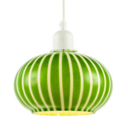Happy Homewares Bright Emerald Green And White Striped Glass Pendant Lighting Shade - thumbnail 2