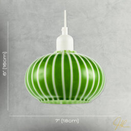Happy Homewares Bright Emerald Green And White Striped Glass Pendant Lighting Shade - thumbnail 7