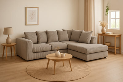 Eco Living Asher Jumbo Cord Corner Sofa Right Hand Facing Chaise Grey