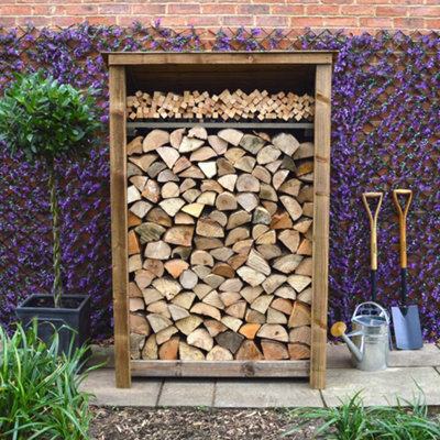 Rutland County Garden Furniture Greetham Log Store - Rustic Brown - Solid Panels - 4Ft Wide X 6Ft Tall + 1 Door / Kindling Shelf / Forward Sloping Roof - image 1